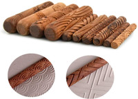 Bopfimer 5PCS Pottery Tools Wood Hand Rollers for Clay Clay Stamp Clay Pattern Roller