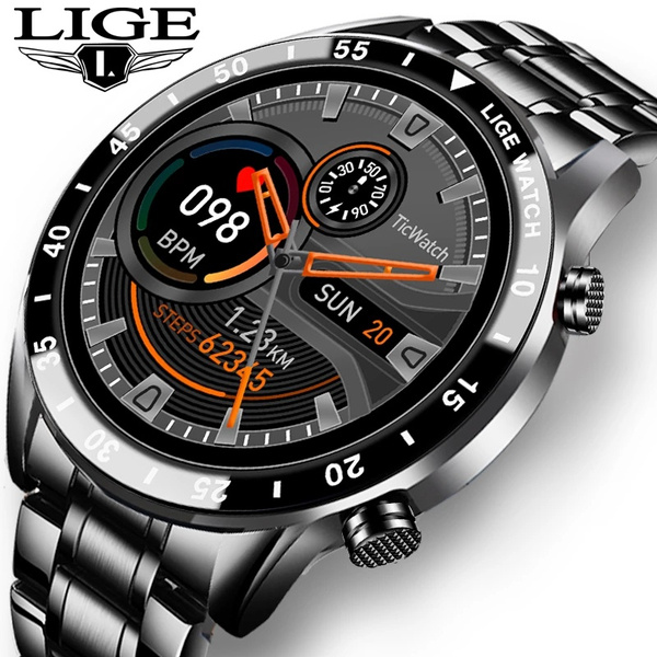 LIGE New Luxury brand mens watches Steel band Fitness watch Heart