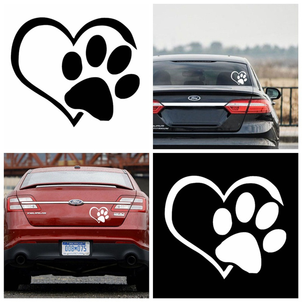 Dog Decals For Cars 2x DOG PAW PRINT HEART Car Van Window Stickers Bumper Vinyl Sign Decal Pet Paw Print Decals For Cars