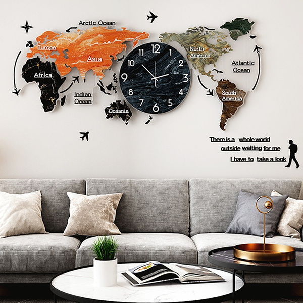 Multi Colors Creative 3d World Map Wall Clock Modern Design Digital Hanging Quiet Acrylic Lock Wish - World Wall Clock Digital