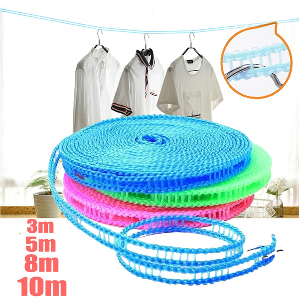 3/5/8/10M Nylon Non-Slip Clothesline Hanging Rope Windproof Drying Rope  Lightweight Folding Multi-Grid Travel Outdoor Clothes Hangers