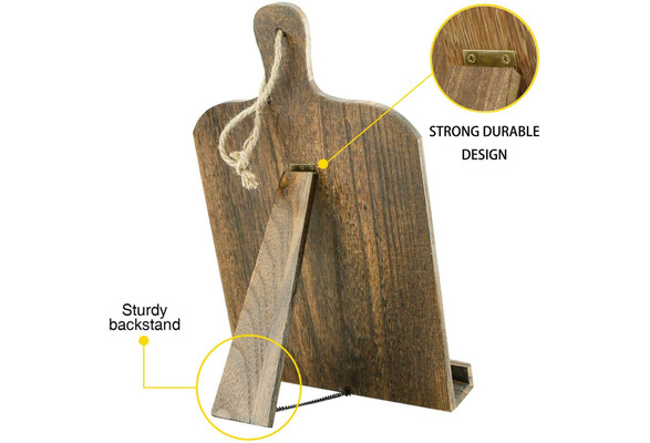 Portable Sturdy Lightweight Elegant Bookstand Tray with Kickstand for Kitchen Restaurant Pub Brown Cutting Board Wood Recipe Book iPad Tablet Stands Cookbook Holder