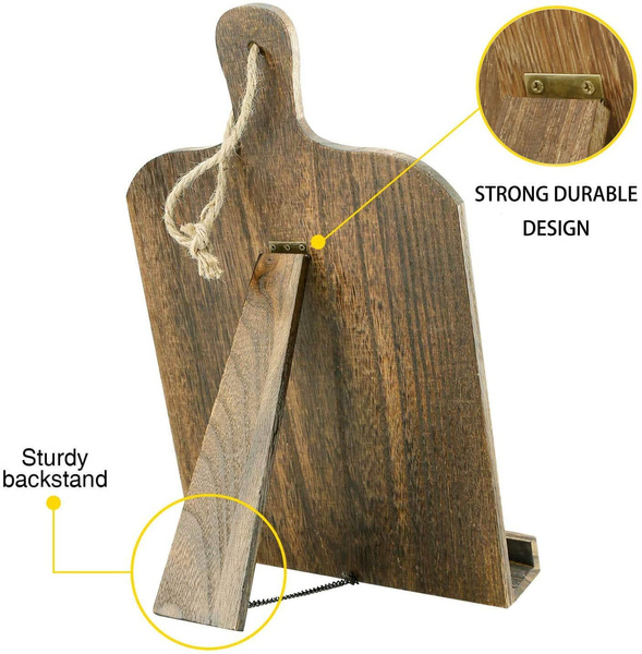 Portable Sturdy Lightweight Elegant Bookstand Tray with Kickstand for Kitchen Restaurant Pub Brown Cutting Board Wood Recipe Book iPad Tablet Stands Cookbook Holder