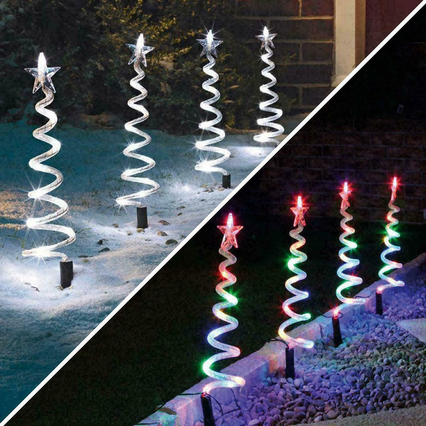 40 LED SPIRAL XMAS CHRISTMAS TREE PATHWAY LIGHTS STAKE OUTDOOR GARDEN