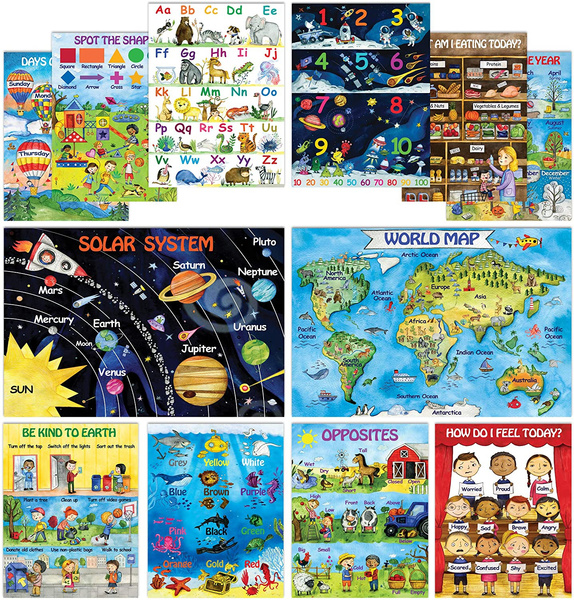 12 Kids Educational Posters for Preschoolers & Toddlers –13x18 | Large ...