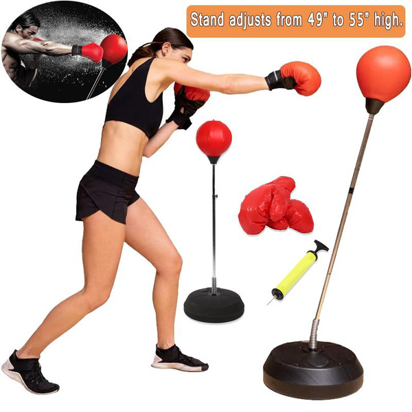 Adults Adjustable Height Punching Bag With Stand Plus Boxing Gloves For
