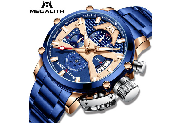 MEGALITH Mens Watches Men Chronograph Blue Large Face Designer Dress W –  megalith watch