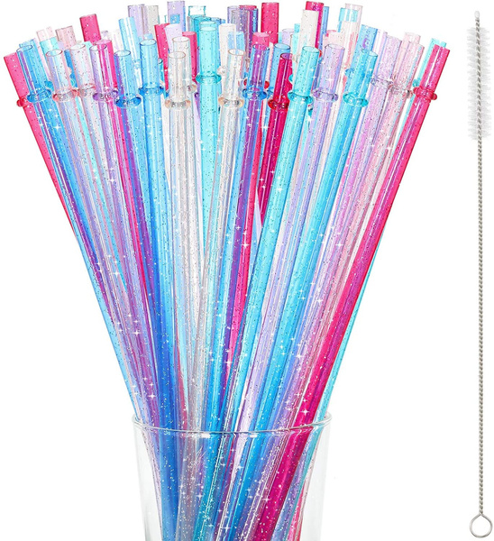 48 Pieces 11 inch Reusable Plastic Straws Without BPA, Colorful Glitter ...