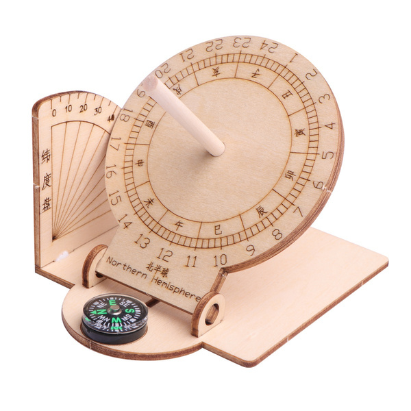1pc Equatorial Sundial Clock Wooden Scientific Model for Children Students Kids 