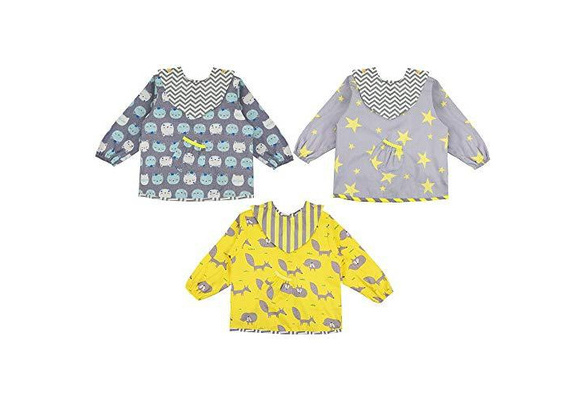 Lictin Baby Bibs with Sleeves 3 Pack Feeding Bibs with Sleeves Cotton Fabric L 