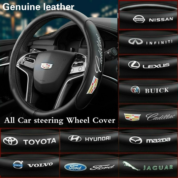 38cm Car Steering Wheel Cover Genuine Leather Non-Slip  Steering Cover 4 Season