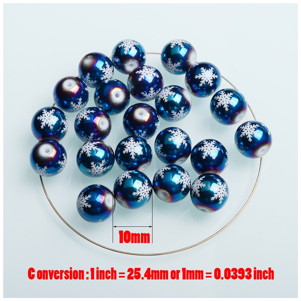 Snowflake Beads 10mm Round Glass Beads Christmas Decorations