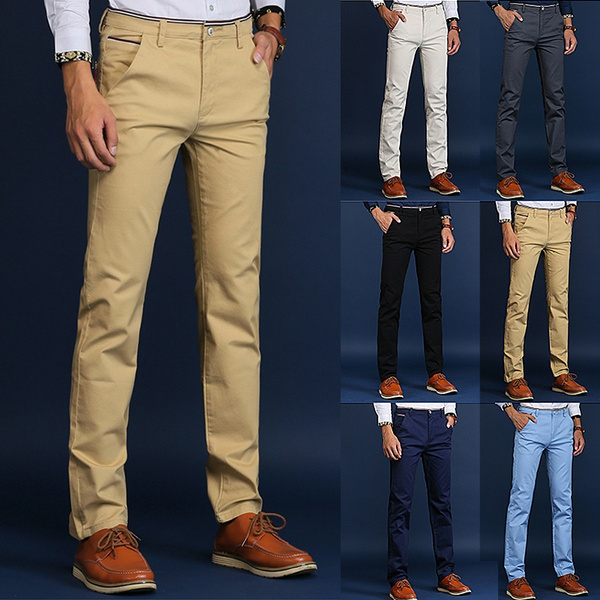 Plaid&Plain Men's Stretch Skinny Fit Casual Business Pants Ankle Dress  Pants | eBay