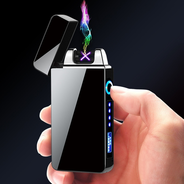Windproof double arc lighter plasma smokeless rechargeable cigarette lighter with LED power