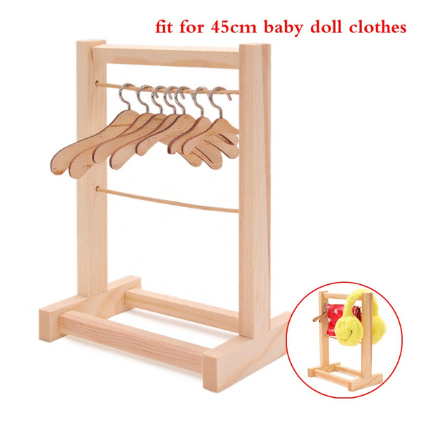 Doll Clothes Hanger and Mini Wooden Rack Set Fit for 45cm Baby Doll Wish