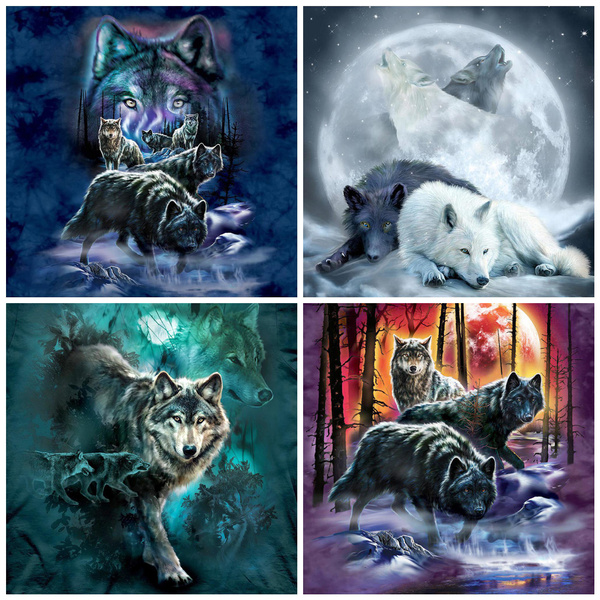 DIY 5D Moon Wolf Diamond Painting Full Drill with Number Kits Home
