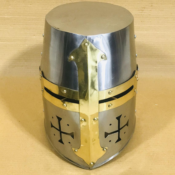 Medieval Knight Armor Crusader Viking Templar Helmet Helm w/ Mason's Brass Cross 