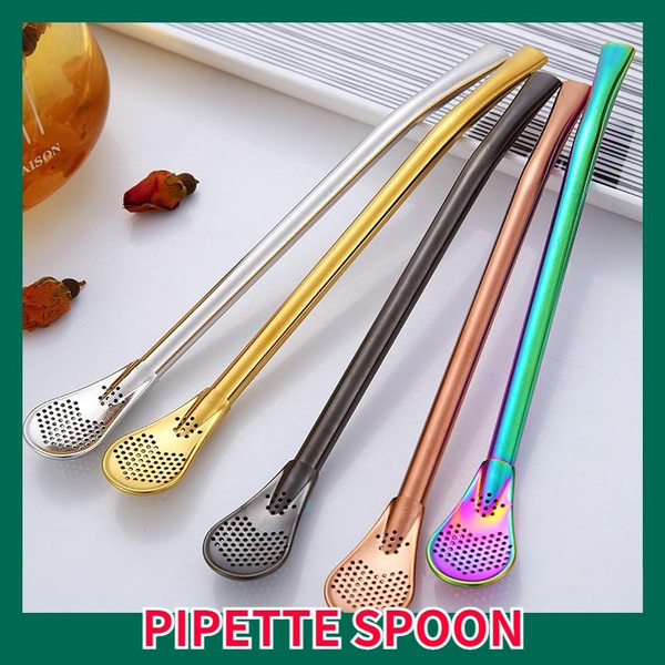 Creative 304 Stainless Steel Spoon With One Straw, One Dual-use Straw ...