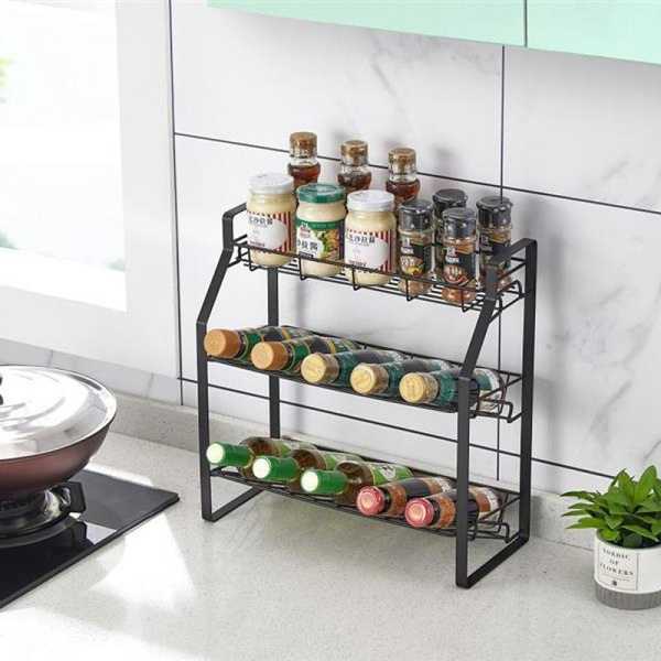 Black Three Tier Kitchen Seasoning Storage Rack Counter Organizer Spice ...