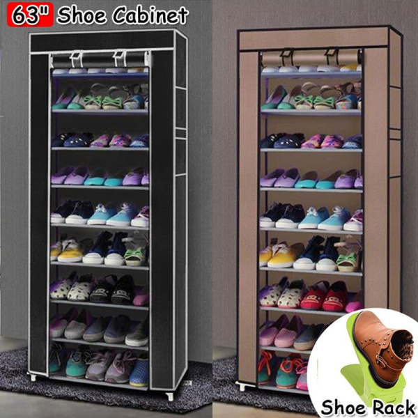 Shoe Rack Double Rows Shelf Storage Closet Organizer 6 Layer 9 Lattices Cabinet 