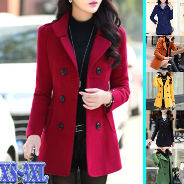 Fashion Winter Jacket Women's Double Breasted Short Wool Coat Solid Color  Korean Slim Female Woolen Jacket Plus Size