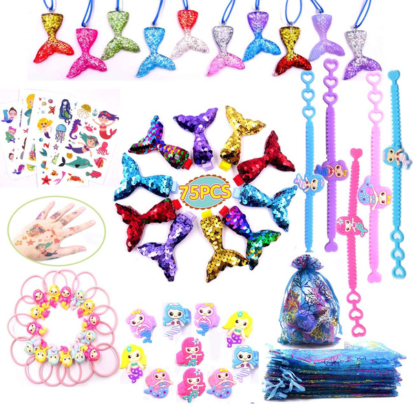 Mermaid Party Favors Supplies Kit, 75pack Mermaid Tail Necklace