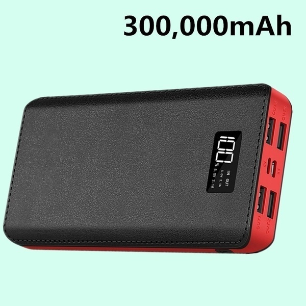 QinGer 300000mAh Power Bank Portable Outdoor Travel Charger With 4 USB Port  LCD Display For Mobile Phone Tablet And More