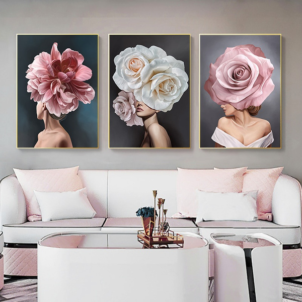 Pink Flower Canvas Art Print Floral Fashion Poster Wall Picture Decoration 