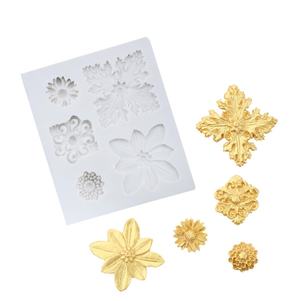 Floral Border Silicone Mold Flower Bouquet Pattern for Cake Decorating