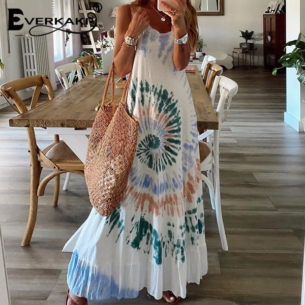 Everkaki Boho Print Maxi Dress Women Summer Vestidos Ethnic Ladies ...