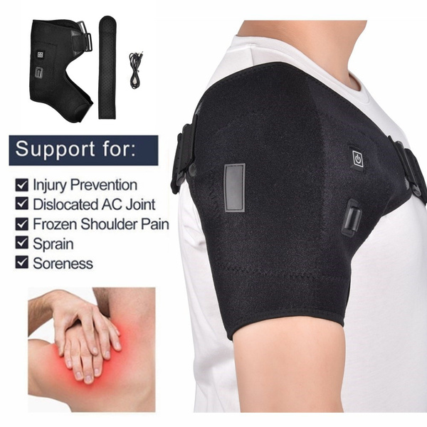 Heated Shoulder Brace Vibration Massage Heat Therapy Left Right Shoulder  Support Heating Pads with Battery for Pain Relief @hc