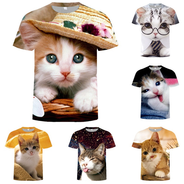 2021 NEW Summer New Fashion CAT Boys Girls Short Sleeve T Shirt Catoon 3D Pattern Children Tops Kids Clothing Wish