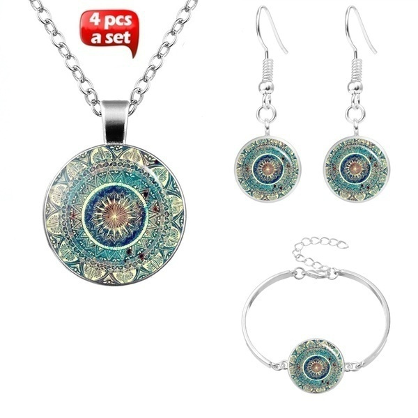 India Yoga Mandala Necklaces For Unisex Retro Glass Tibet Dome Pendant Necklace