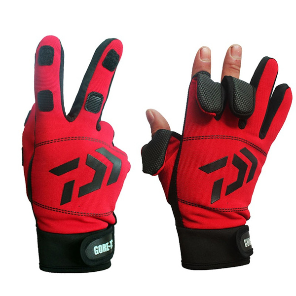 Daiwa Winter Warm Fishing Gloves Cotton 3 Fingers Cut Waterproof Anti-slip Fishing  Glove Outdoor Riding Hiking Sports