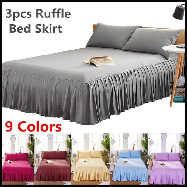 3 Piece Ruffle Skirt Bedspread Set Queen King Size16 inches Drop