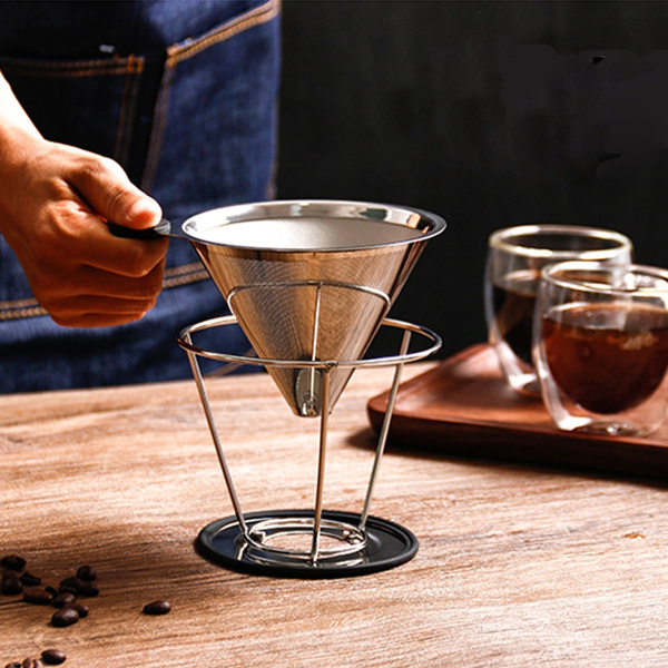 Stainless Steel Pour Over Coffee Dripper With Stand, Cone Filter Drip