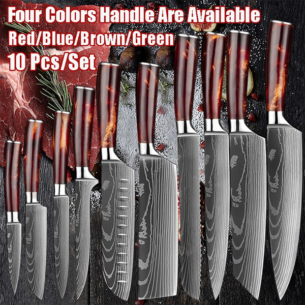 Kitchen Knife Set Chef knife Japanese Santoku Knives Laser Damascus Pattern  Cleaver 7CR17 Stainless Steel Resin Handle Slicing