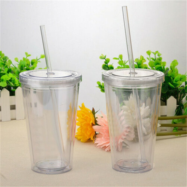 16 Oz Clear Double Wall Insulated as Plastic Tumbler with Lid and