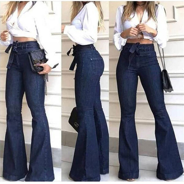 Fashion Women Flared Leg Bell Bottom Pants Stretch High Waist