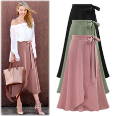 long skirt, Plus Size, high waist, Pleated