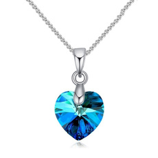 Sterling, Heart, Chain Necklace, Crystals Necklace