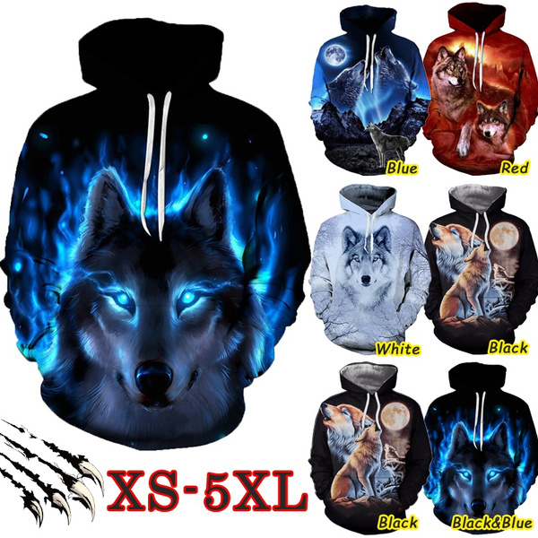 Men 3d wolf print hooded sweatshirt sale