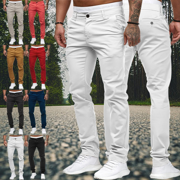 New Men's Casual Pants Solid Color Slim 