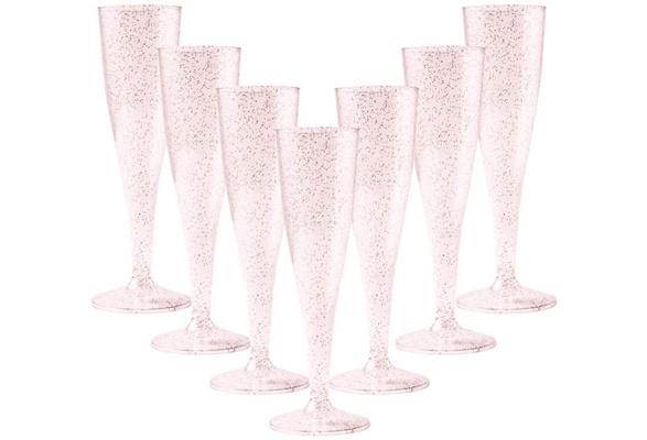 Artunique 100-pack Disposable Plastic Champagne Flutes Glasses Clear with Rose 