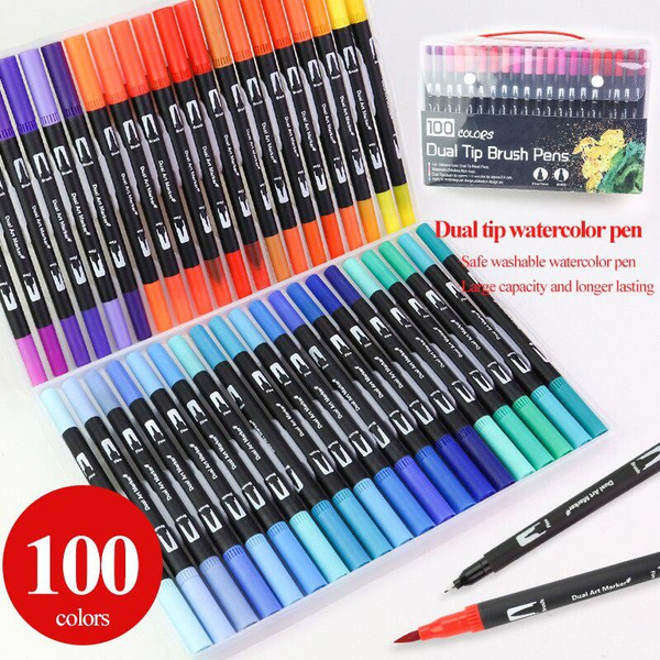 100 Color Fine Liner Dual Tip Brush Pen Felt-Tip Pen Drawing