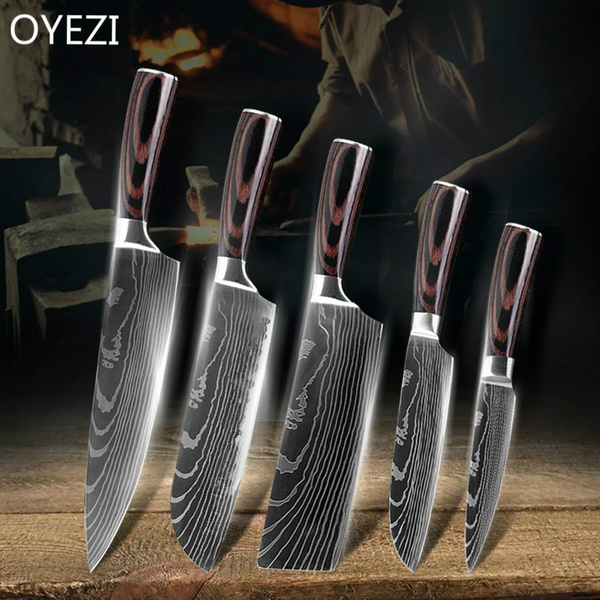 5Pcs Kitchen Knives Set Japanese Damascus Steel Chef Knife Meat