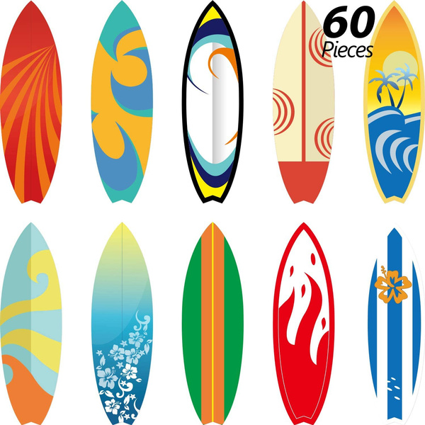 60 Pieces Surfboards Cut Out Accents Tropical Beach Decorations Hawaii Cutouts Paper Surfboard