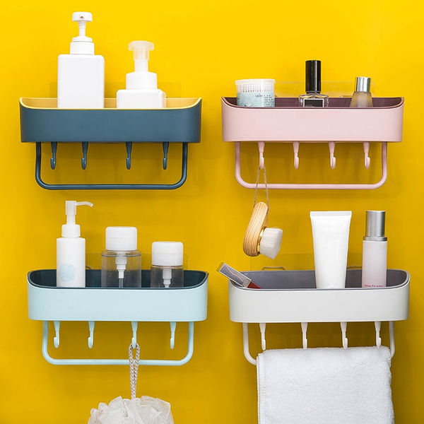 Bathroom Shelves Organizer, Wall Mounted Storage Rack, Self-adhesive Shower  Caddy For Toilet, Sink