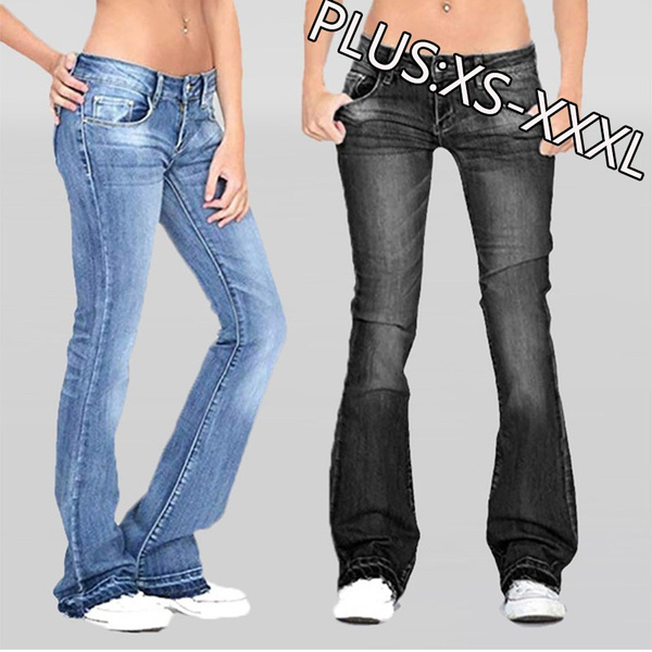 Women s Fashion Button Slim Show Casual Thin Jeans Flared Trousers Long Pants Pantalon Femme Plus Size XS 4XL