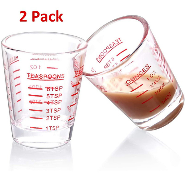 2 Pack Shot Glasses Measuring cup Espresso Shot Glass Liquid Heavy Glass  Wine Glass 26-Incremental Measurement 1oz/1.5 oz, 6 Tsp, 2 Tbs, 30ml/45ml